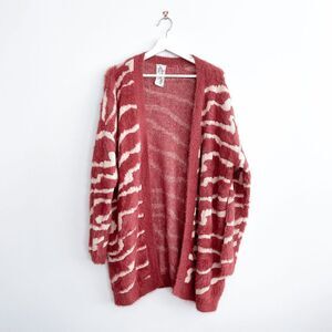 NWOT Sadie & Sage Womens Zebra Stripe Cardigan Rust Cream Size Small